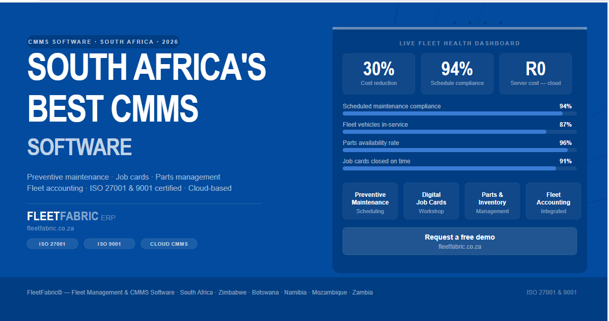Best CMMS software in South Africa — FleetFabric ERP fleet maintenance management for logistics and transport businesses